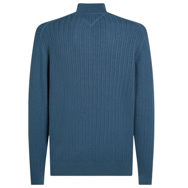 Tommy Hilfiger Herringbone Structure Zip Mock Sweater Blauw