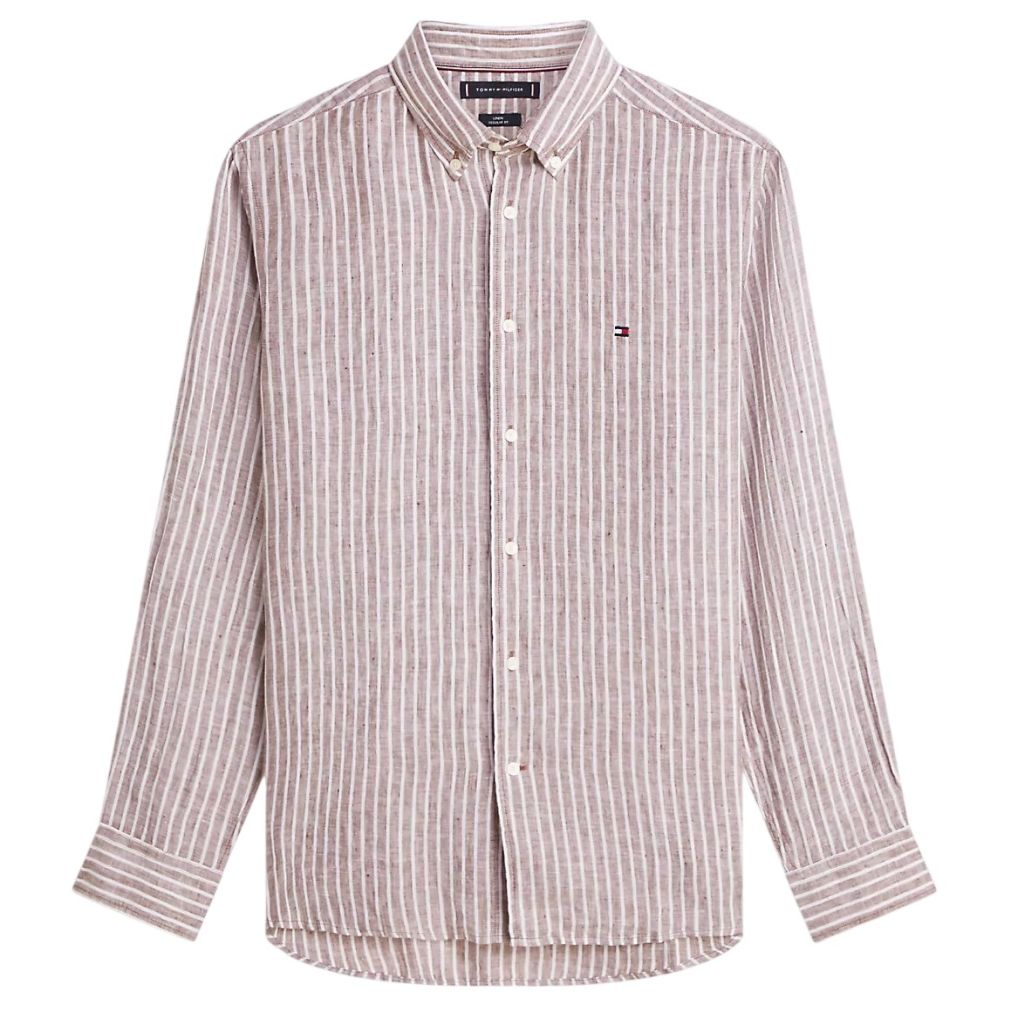 Tommy Hilfiger Linen Bengal Stripe Overhemd Bruin
