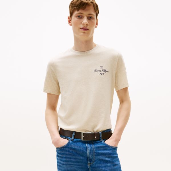 Tommy Hilfiger Outline Flag Script T-shirt Beige