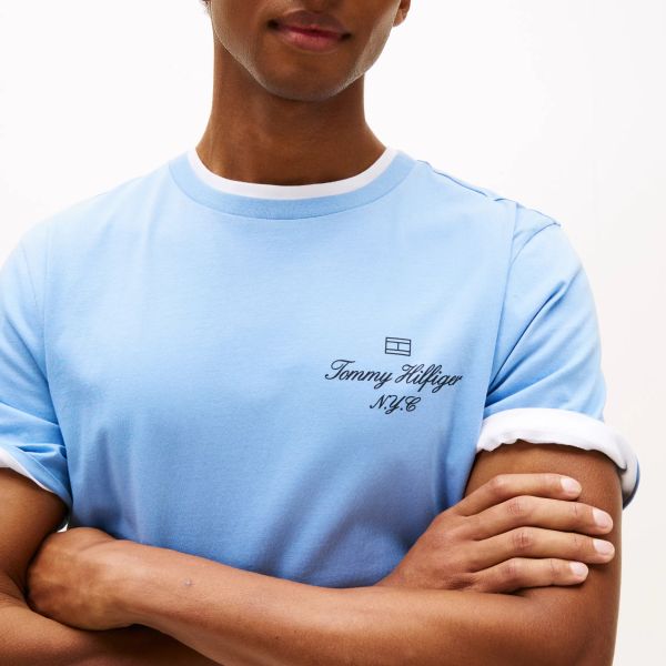 Tommy Hilfiger Outline Flag Script T-shirt Licht Blauw