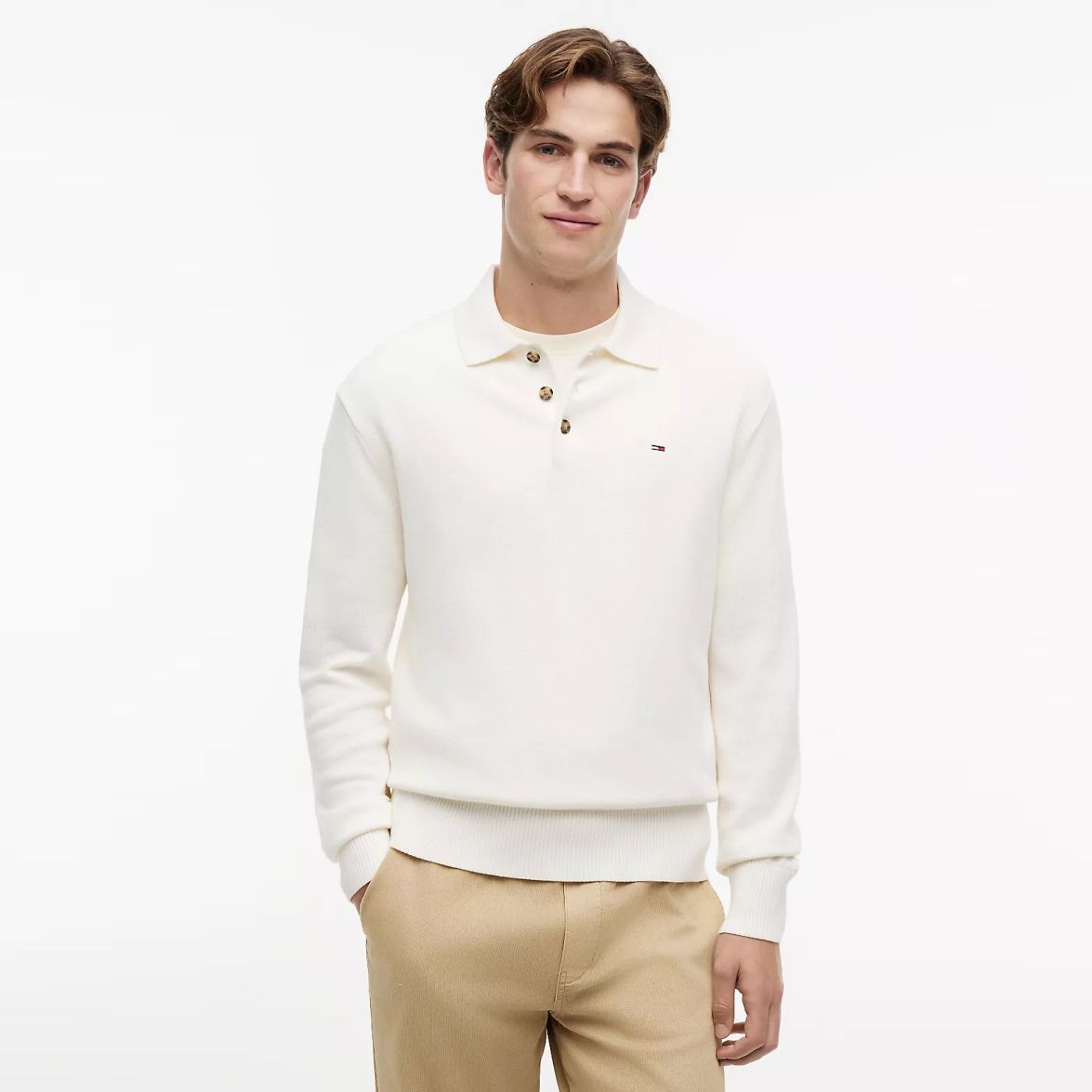 Tommy Jeans Slim Essential Polo Sweater Off White