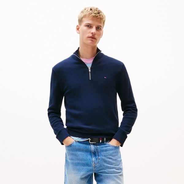 Tommy Jeans Slim Essential Quarter Zip Sweater Navy
