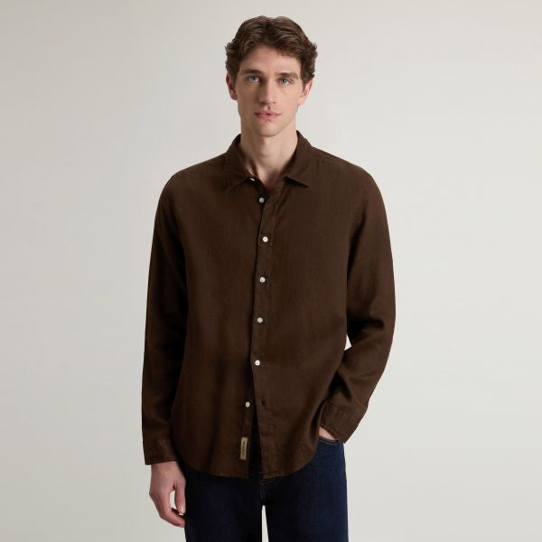 Woolrich Linen Overhemd Bruin