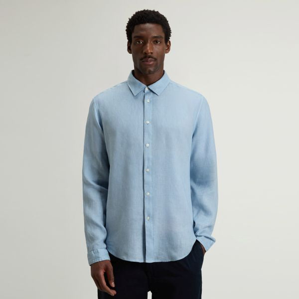 Woolrich Linen Overhemd Licht Blauw
